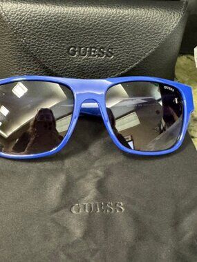 Guess GU00277-90B Blue Rectangle 58 18 145 Sunglasses New w/Case - Free ship!
